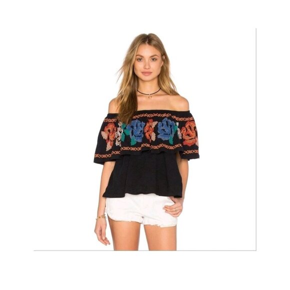 Free People Tops - Free People Cross Stitch Embroidered Top Size XS Black Off Shoulder